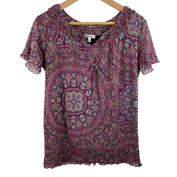 Croft & Barrow Womens Size Medium Multicolor Short Sleeve Lined Knit Shirt - Picture 1 of 8